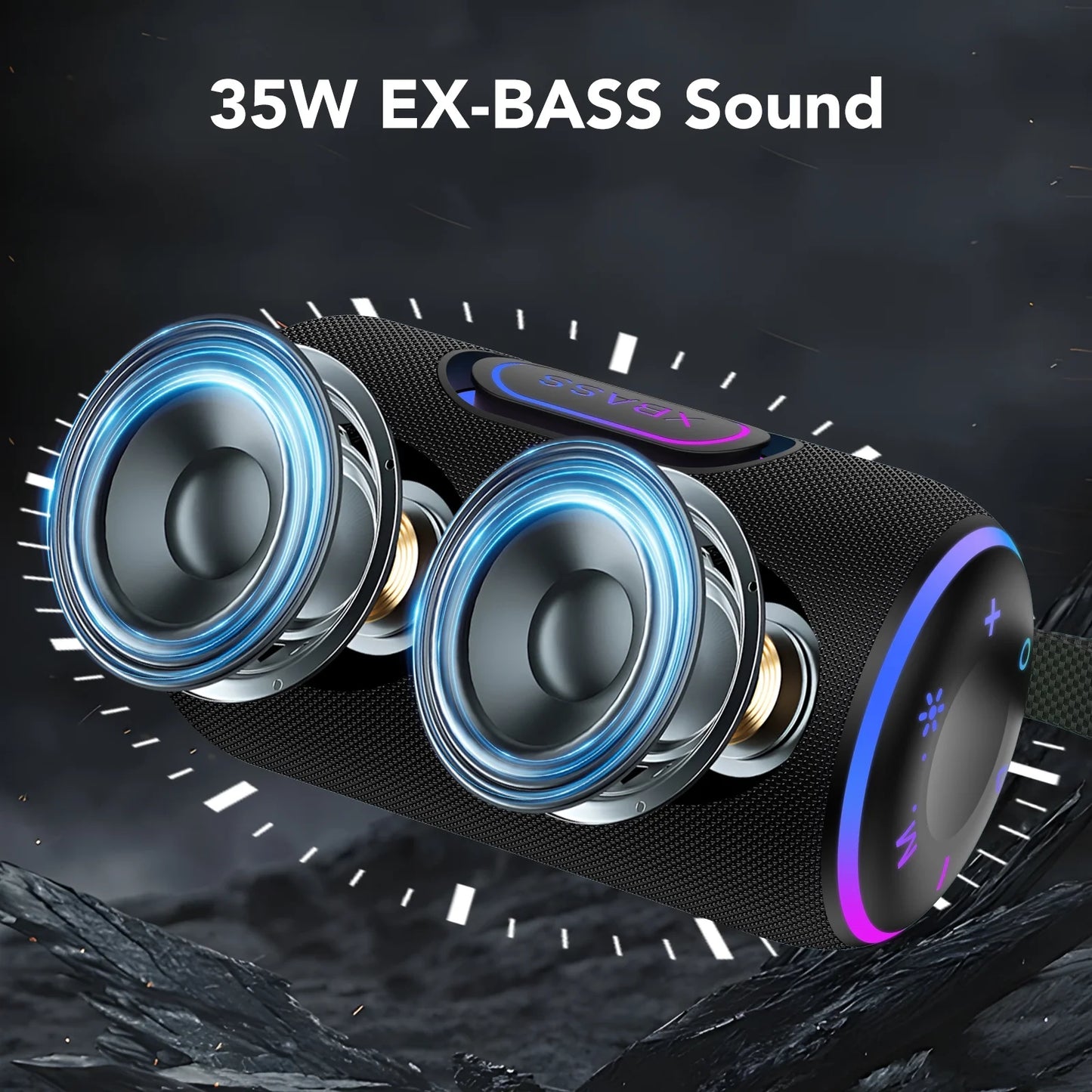 Portable Wireless Bluetooth Speaker – Waterproof, 35W Loud Sound, 30H Battery, RGB Party Lights
