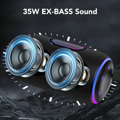 Portable Wireless Bluetooth Speaker – Waterproof, 35W Loud Sound, 30H Battery, RGB Party Lights