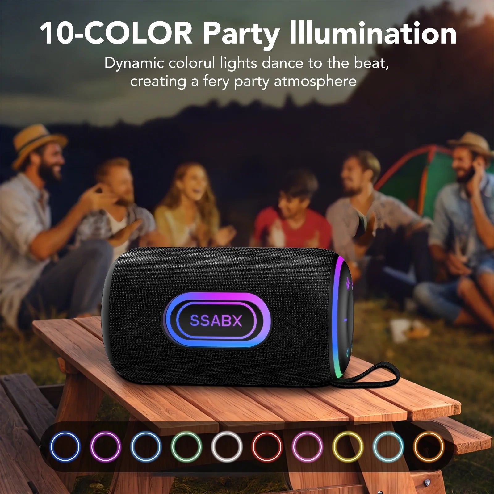 Portable Wireless Bluetooth Speaker – Waterproof, 35W Loud Sound, 30H Battery, RGB Party Lights