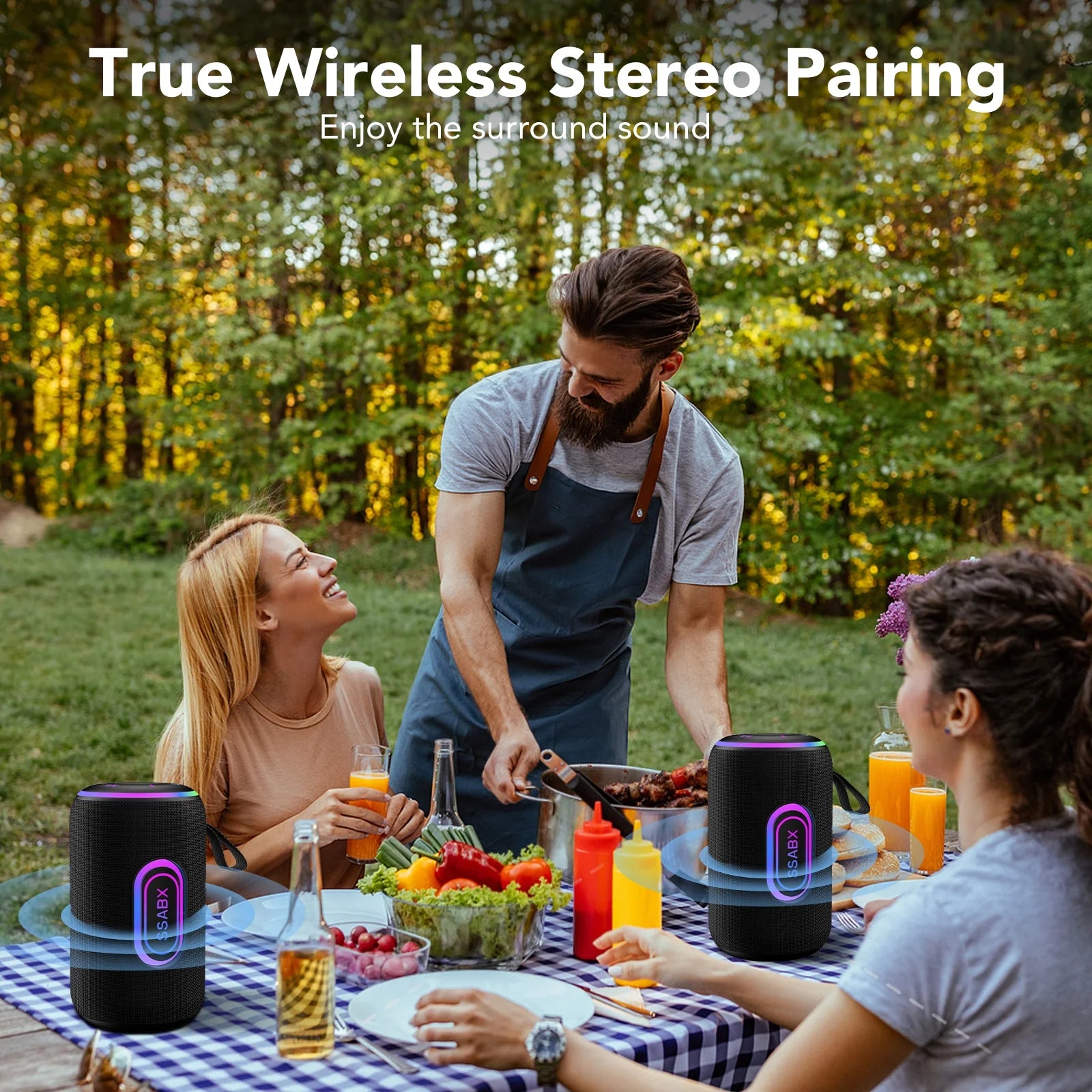 Portable Wireless Bluetooth Speaker – Waterproof, 35W Loud Sound, 30H Battery, RGB Party Lights